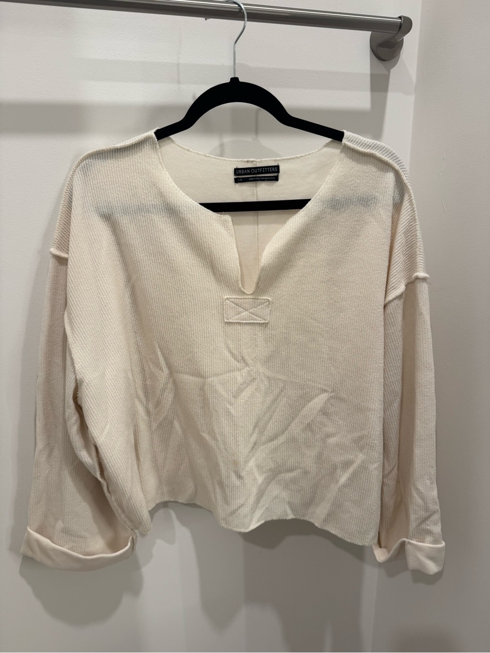 Urban Outfitters Cream Notch-Neck Knit Pullover
